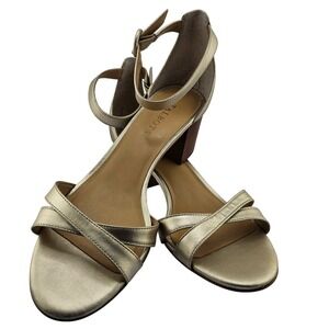 Talbots Gold Leather Ankle Strap Block Heel Sandals Women Size 9M GUC